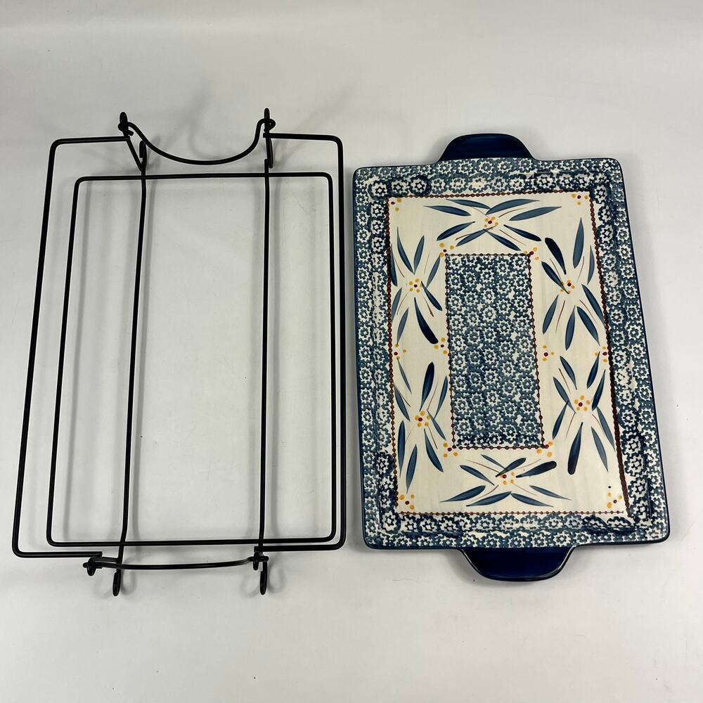 Temptations Old World Extra Large Rectangular Serving Platter With Rack 16" Dish - Picture 6 of 13